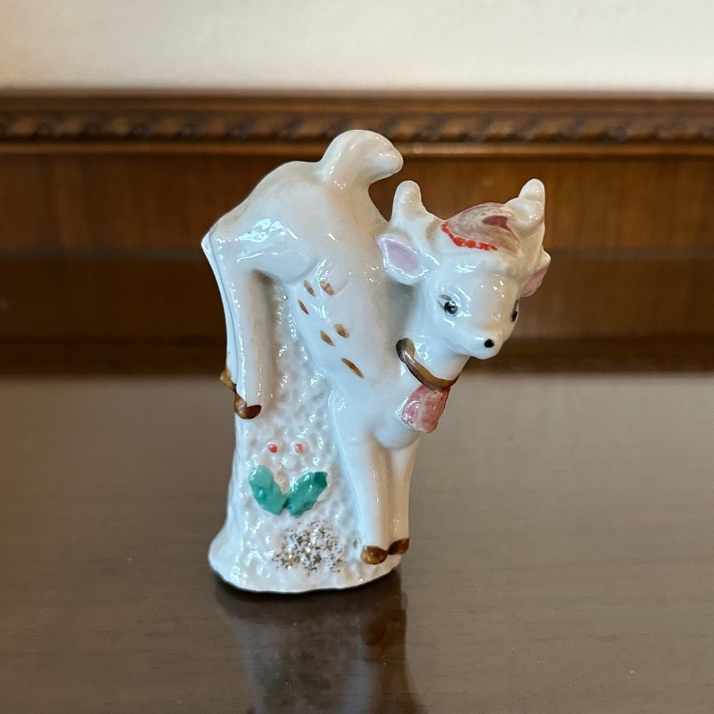 Vintage Porcelain Spotted Deer Fawn Figurine Japan Miniature Christmas Decor 4''